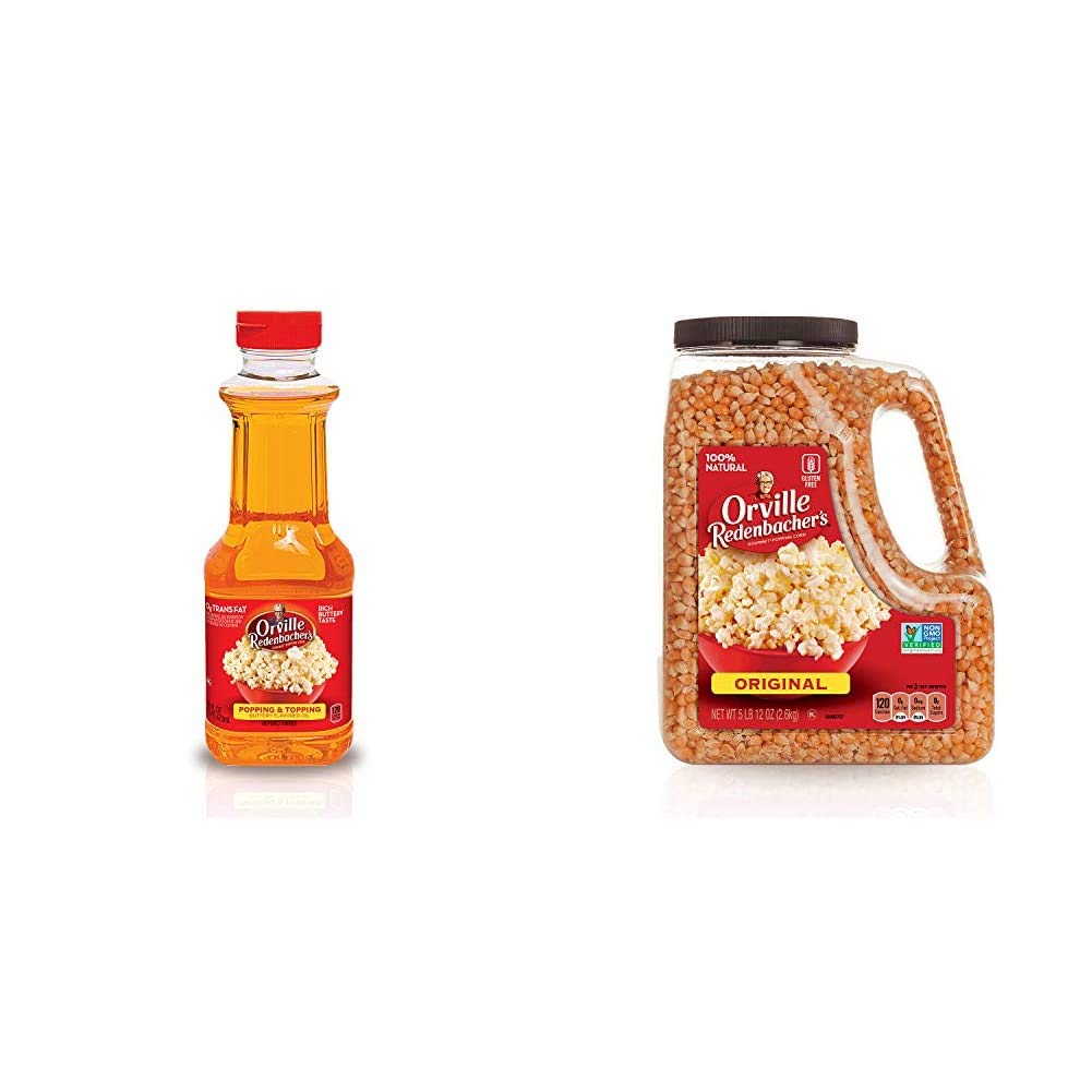 Orville Redenbacher's Popping & Topping Buttery Flavored Oil, Keto Friendly, 16 Fluid Ounce, Pack of 6 & Gourmet Popcorn Kernels, Original Yellow, 5 lb, 12 oz