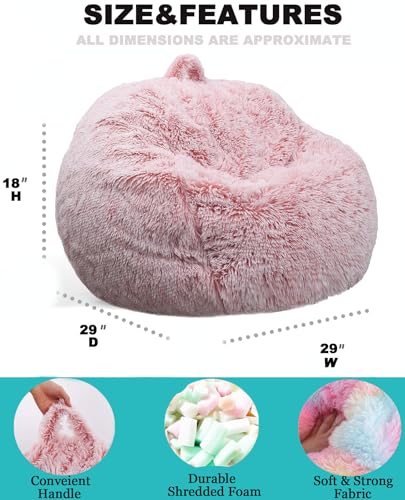 Fluffy Bean Bag Chair for Kids, 2.5FT Round Memory Foam Filled Bean Bag for Teens & Kids, Ultra Soft Faux Fur Fabric Bean Bag Chairs for Playroom, Living Room, Bedroom,Pink - Image 4