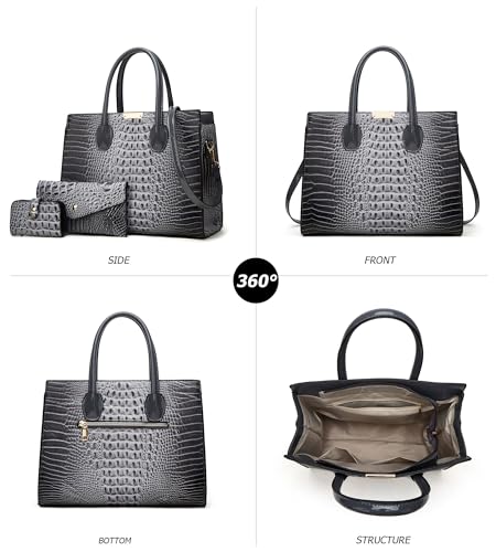 Set de bolso tote con textura de cocodrilo KingTo 3 piezas miniatura 3