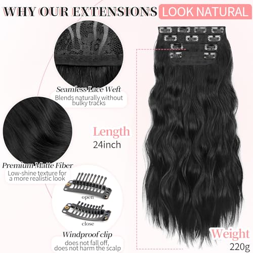Image of KooKaStyle Wavy Thick Clip in Hair Extensions 24 inch Black