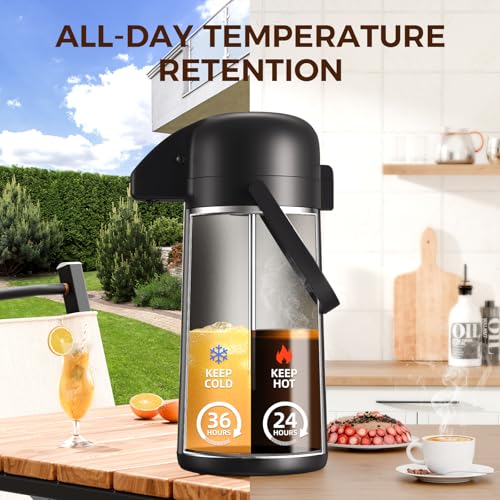 Image of Coffee Carafe for Keeping Hot - Gezoss 85OZ / 2.5L Airpot Coffee Dispenser with Pump - Large Coffee Carafe for Hot Drinks Tea Liquid - Insulated Stainless Steel Hot Water Beverage Urn for Parties