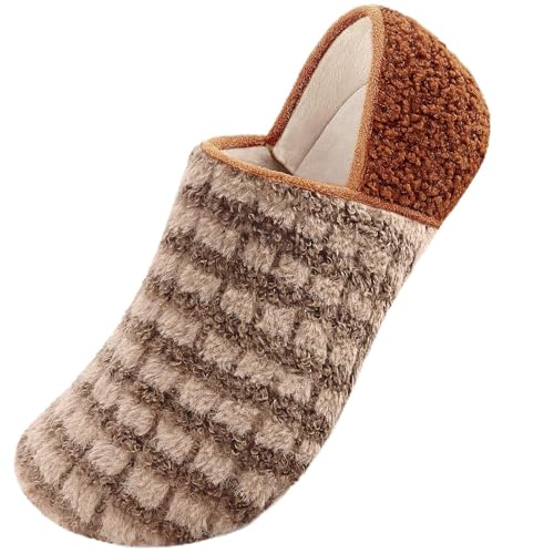 DOMMARE Fuzzy Men Women Slippers, Socks House Slipper Indoor Closed Back Lightweight Cozy Faux Furry Lining Barefoot Slippers, Travel Slippers Non-Slip Sole Warm Slippers