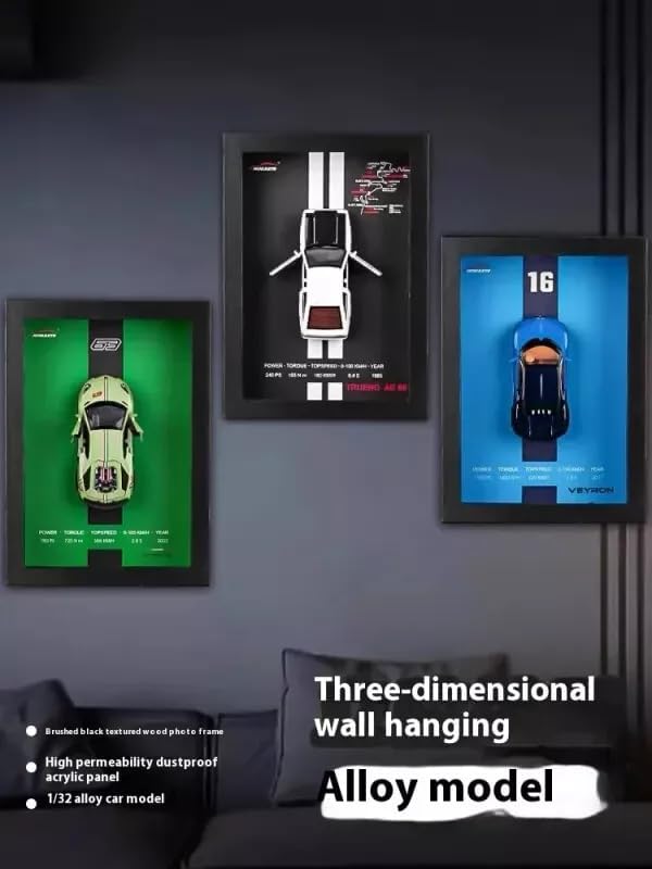 SIMPLYFIY HOME 3D Car Model Wall Art Decor Frame – Premium Diecast Car Shadow Box for Home & Office | Modern Sports Car Wall Decoration | Unique Gift for Boys, Men & Car Lovers (Veyron) 3