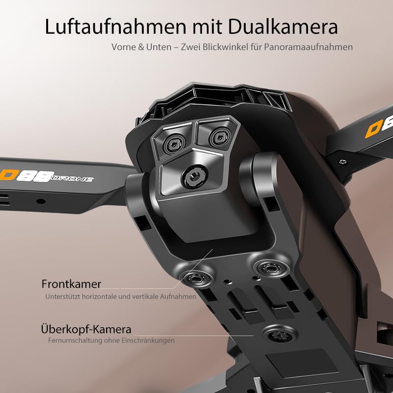 Drohne mit Kamera 4K, Faltbare Mini Drohne mit kameraür Kinder & Anfänger, Dual-Kameras, 2 Akkus für längere Flugmomente, 360° Flip, Headless Modus, Höhenhaltung, Tragetasche, Geschenk (Gelborange)