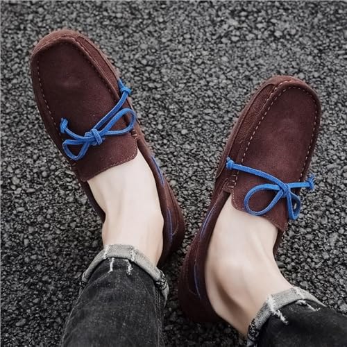 Mens Loafers Slip On Suede Round Toe Lightweight Flat Heel Wedding Driving Shoes Flexible Comfortable Deck with Stitching Details4