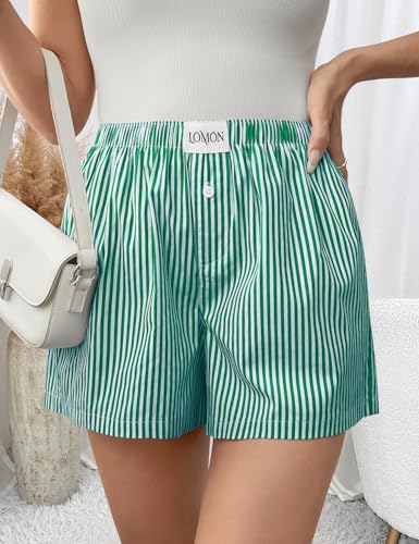 Image of LOMON Boxer Shorts for Women Summer Gingham Pajamas 2026 Lounge Sleep Pj Plaid Shorts Y2K Beach Bottoms with Pockets