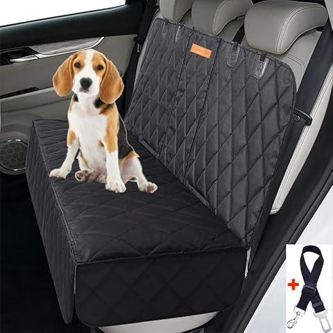GoBuyer Dog Car Seat Cover Protector Liner for Car Boot and Back/Rear Seat Accessories - Universal & Non-slip and Velcro Openings for Seat Belt (Black) Cover