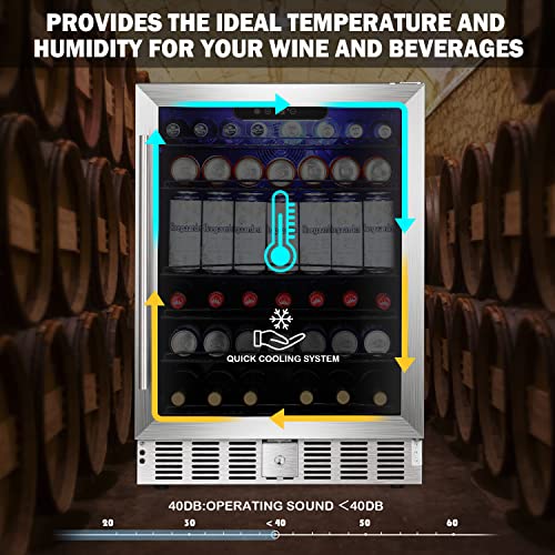 Image of COWSAR Wine Cooler Refrige ETL Approved 24inch Wine Fridge Freestanding or Built-in Wine Refrigerator 5.1Cu.Ft Wine Fridge Under Counter Stainless Steel Wine and Beverage Refrigerator with Glass Door