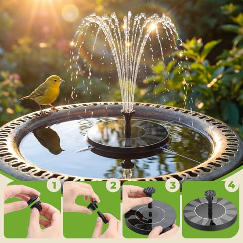 Image of AISITIN Solar Fountain Pump for Bird Bath with 4 Fixer & 6 Nozzles