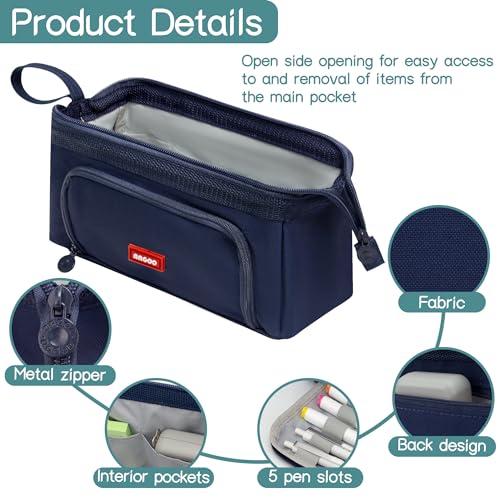 Image of Large Capacity Pencil Case Big Pencil Pouch Special Aesthetic School Pen Bag for Girls Teen Nurse Adults Kids Soft Organizer With Zipper Cute Travel Pencil Pouches Estuche Para Lapices Blue