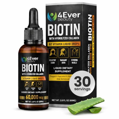 Liquid Biotin & Collagen Drops with Aloe Vera Unique Formula 60 000 mcg - Vitamins for Hair Growth support Strong Nails & Radiant Skin Liquid Collagen Supplement for Women & Men 2 fl oz