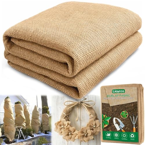 Liaycco 40 x 40 Feet Burlap Fabric Roll 13 Yards Burlap Fabric by the Yard for Tree Wrap Garden Plant Cover Weed Barrier Landscaping & DIY Crafts Ideal for Outdoor Winter Protection