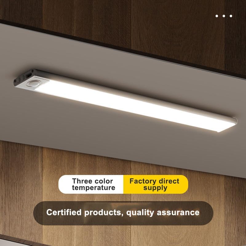 Image of One94Store 40CM Rechargeable Motion Sensor LED Light - Wireless Under Cabinet Light with 3 Color Modes, 1200mAh Battery, Dimmable Stick-On Lamp for Kitchen, Wardrobe & Bedroom, White Plastic