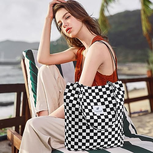 Image of Ayieyill Corduroy Tote Bag for Women Canvas Shoulder Cord Purse with Inner Pocket