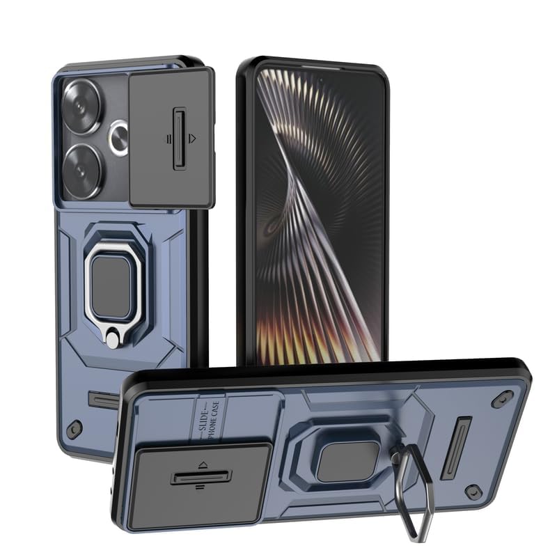 Image of CamShield Pro Case with Slide Camera Protection and Ring Stand Bumper Back Case Cover for Poco F6 5G (Blue)
