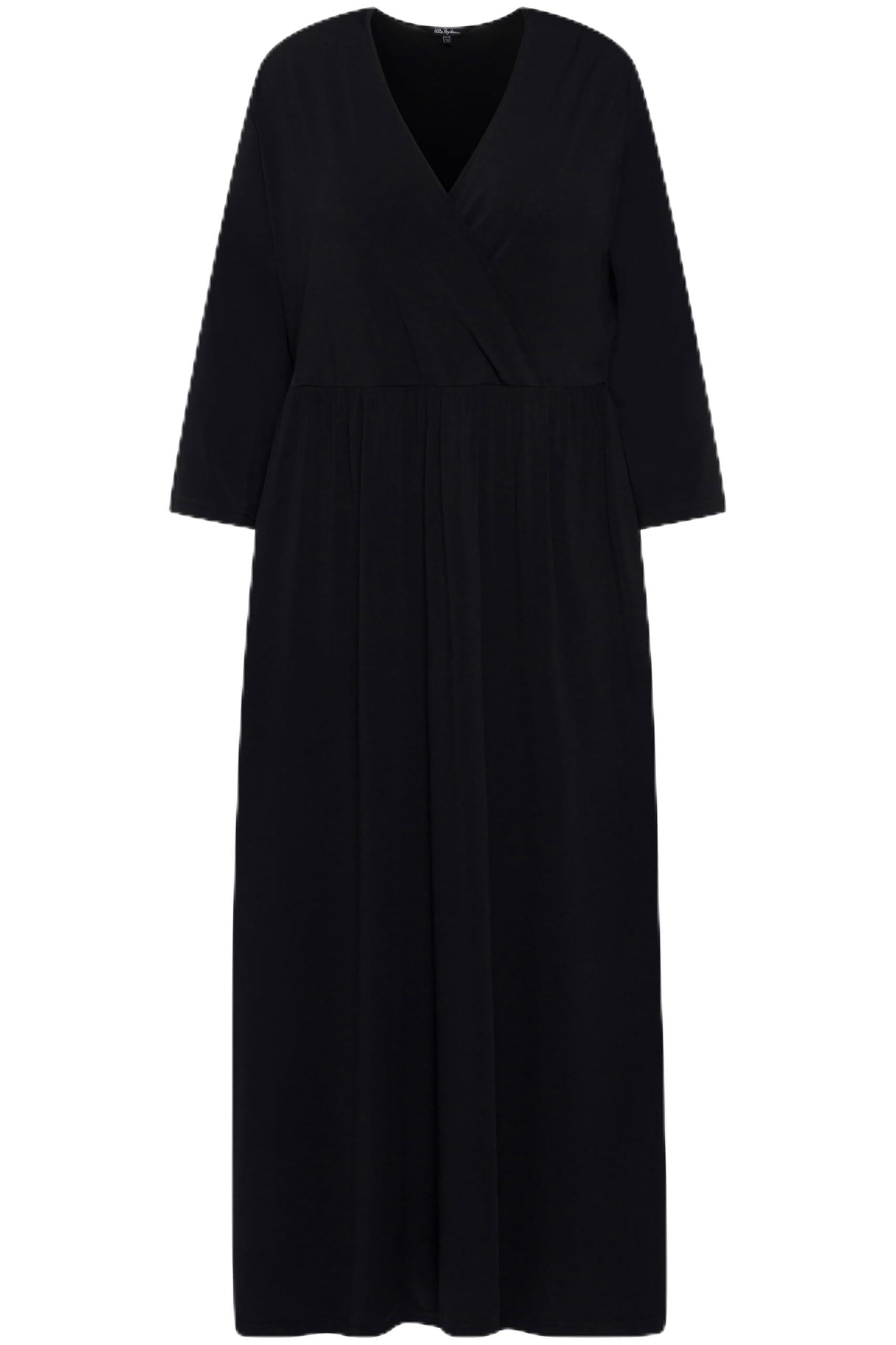 Ulla Popken Damen große Größen Übergrößen Plus Size Midikleid, Punkte, Wickeloptik, V-Ausschnitt, 3/4-Arm 812149