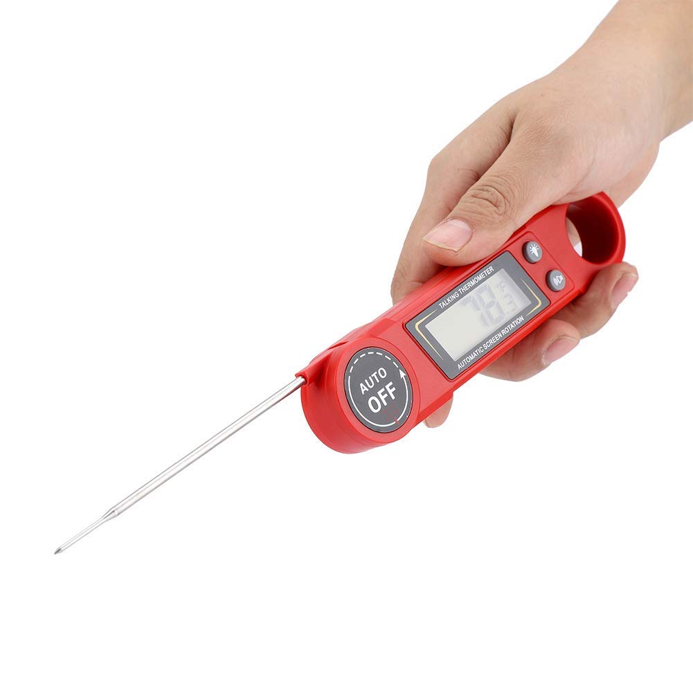 XINGYU Digitales Lebensmittelthermometer, sofort ablesbares Sprachtemperaturmessgerät für Fleisch mit Klappsonde für Grillküchen