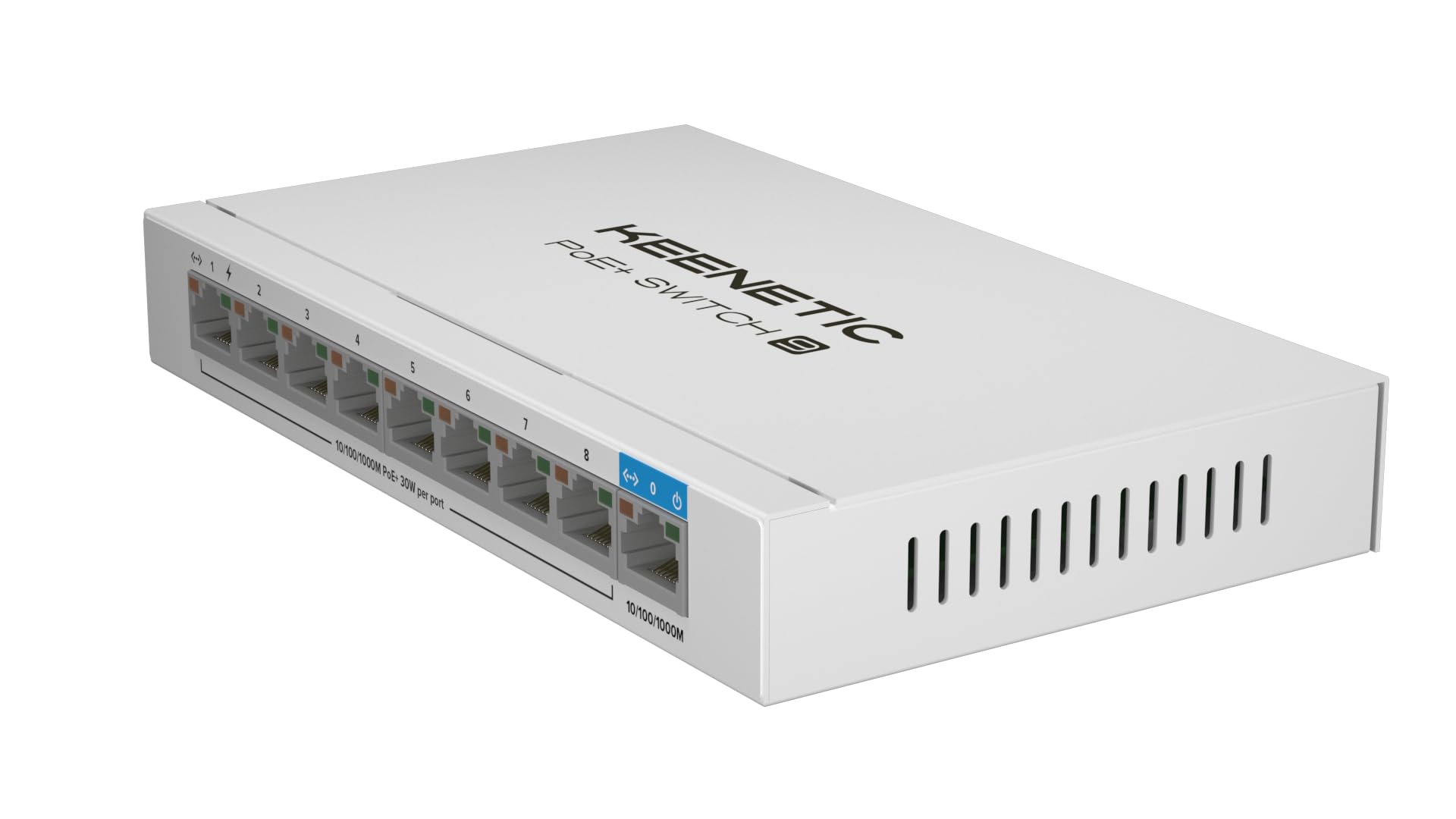 Keenetic PoE+ Switch 9 (KN-4710) Switch Gigabit de 9 Puertos con 8 Puertos PoE+ y asignación de energía de 120 W