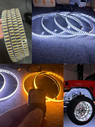 SDO Sando Tech 17.5'' Quad Row Pure White Led Wheel Lights w/Amber Turn Signals Rim Lights 1344Leds Brightest White Rim RF Remote/Switch Ctrl for Truck Offroad Tire Light, white,amber