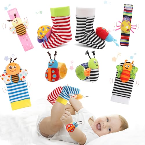 Image of Wrist Rattle Foot Finder Sock for 0-36Months Baby Boys and Girls, Newborn Baby Soft Hand & Feet Rattle 0-3 Years, Arm Leg Babies Development Toys for Infant Bebe (MG-8 PCS)