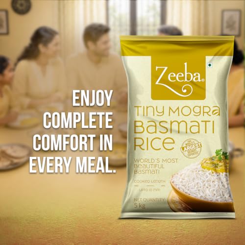 Image of Zeeba Tiny Mogra Basmati Rice 5 Kg, Small Grains with Great Taste, Gut-friendly Rice (Cooked length upto 10mm*)