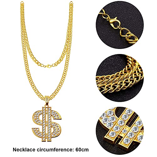 NewZC Suvoir Costume Set Gold Dollar Necklace & Ring Glasses Personality Hip Hop Costume Kit Men 80s For Carnival Accessories Theme Parties - Image 4
