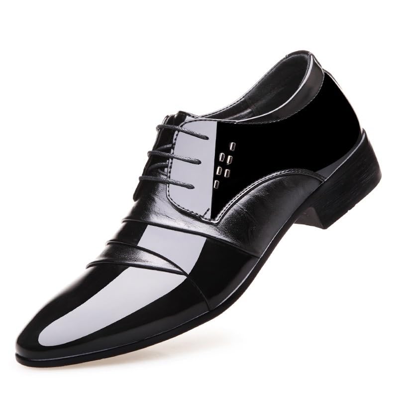 Men's Shiny Patent Leather Dress Shoes Men's Handmade Leather Modern Classic Lace up Leather Lined Perforated Dress Oxfords Shoes