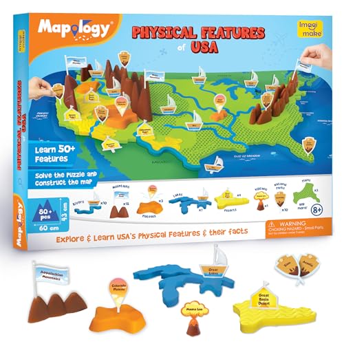 Imagimake Mapology Physical Features USA Puzzle | Mountains, National Parks, Rivers & Lakes 3D Puzzle for Kids 8-10 | Educational Toys | Classroom Must-Haves | Learning Gift for Kids Age 8-12