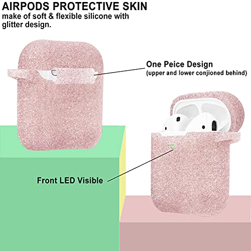 Airpod Case Soft Silicone Glitter Flexible Skin, Yomplow Airpods Case Cover For Apple Airpods 2&1 Cute For Girls With Keychain (Glittery Rose Gold) #TOP2