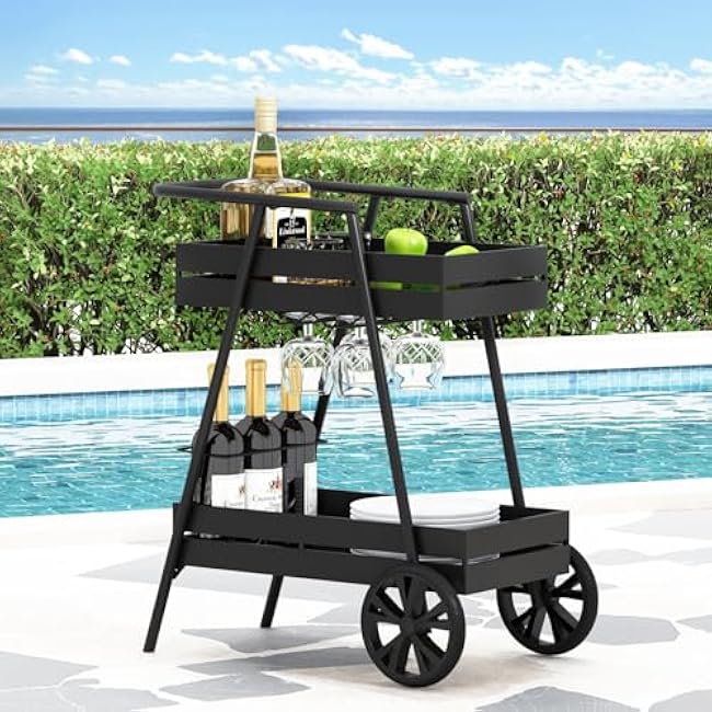 Geelife REX Black Industrial Cart with Wheels and Wine Bottle Holders-ry1WfItr