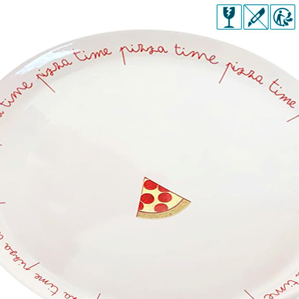 PALUPLUS Set 6 Piatti Pizza Rotondi in Melamina, Diametro 33 cm e Altezza 1,5 cm, Piatto con 3 Decorazioni, Infrangibili e Riutilizzabili, Fantasia Rossa, Pizza Time e Spicchi pizza -4634C
