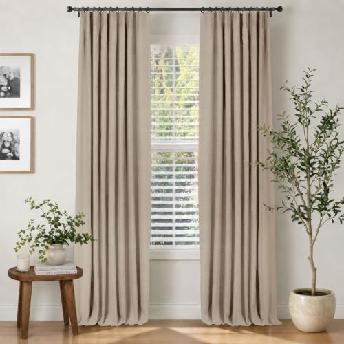 Image of INOVADAY 100% Blackout Curtains for Bedroom, Burlywood Birch Black Out Curtains 108 Inch Long, Clip Rings Linen Blackout Drapes, Thermal Insulated Room Darkening for Living Room, 2 Panels - W50xL108