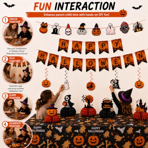 Halloween Party Decorations Set include Halloween Party Banner,Centerpieces for Tables and Halloween Pumpkin Ghost Tablecloth,Trick or Treat Decorations Indoor for Home, Classroom& Office - image 4