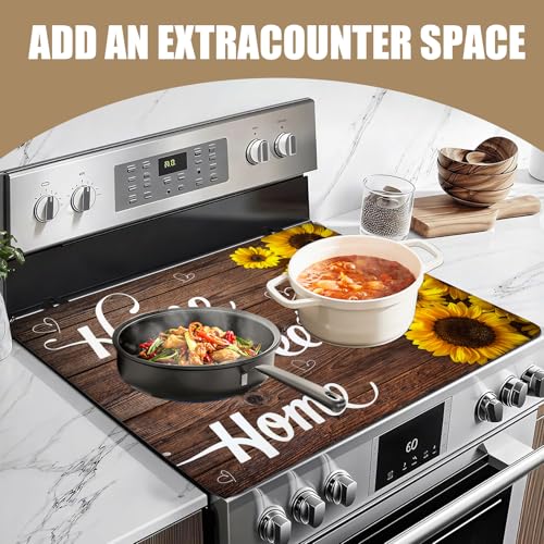 Image of Home Sweet Home Stove Top Covers for Electric Stove, Wooden Grain Electric Gas Stove Pad Heat Resistant Range Cooktop Protector for Home Decor Kitchen 28 inchx20 inch
