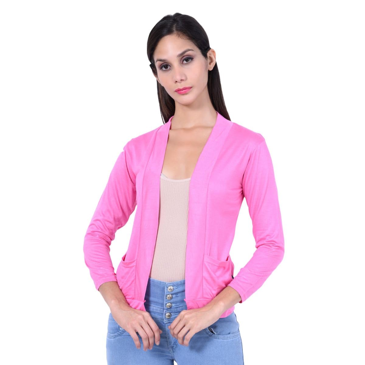 amazon brand - nora nico Women's Cotton Full Sleeves Jacket Poncho, Summer Shrug for Ladies-Pink, L-picture-20