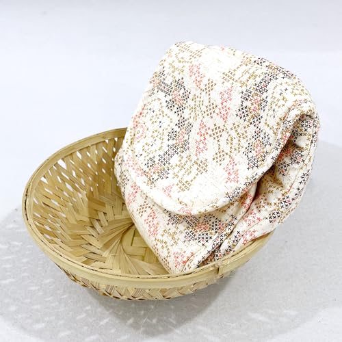 Image of Swayam 100% Cotton Cloth Roti Casserole | Hot Chapati Box | Washable Bread Basket | 22 cm Round Roti Basket | Geometric Design - Beige
