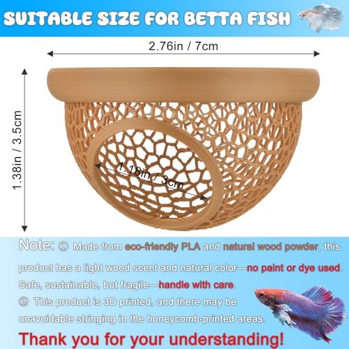 Image of Floating Betta Hide & Shrimp Cave - 3D Printed Aquarium Hammock, Feeder & Rest Spot - Floating Betta Log & Cave Decor for Nano Tanks, Corydoras, Shrimp & Small Fish - Safe PLA, Patent Pending