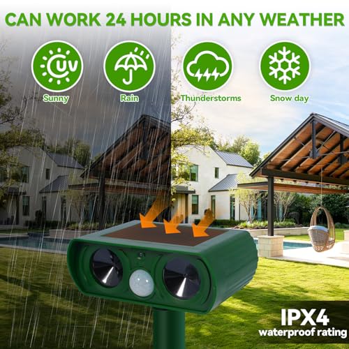 PQETBV Solar Ultraschall Katzenschreck, wasserdichte Ultraschall-Katzenvertreiber mit Bewegungssensor Katzenschreck für Garten, Wirksam Gegen Katzen, Hunde, Marder, und Vögel Schädlineg