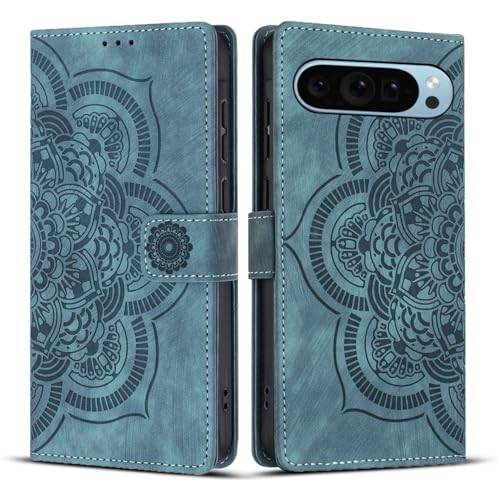 Étui portefeuille Google Pixel 9A bleu housse cuir magnétique