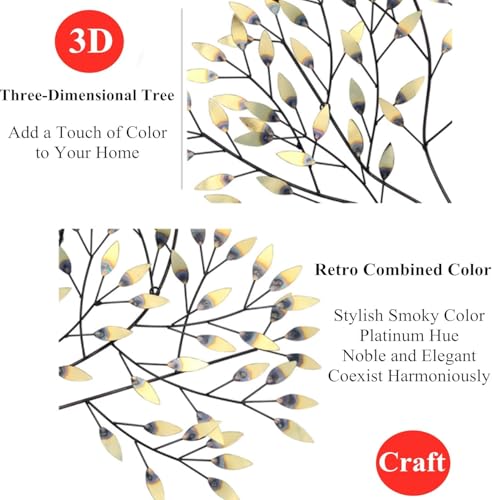 Arbre mural en métal 37'' d'art doré d'exception pour salon