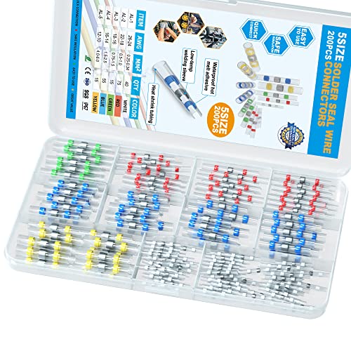 Solder Seal Wire Connectors - 200Pcs Self-Solder Heat Shrink Butt Connector, Waterproof And Insulated Electrical Wire Terminals, Butt Splice For Marine Automotive Boat Truck Wire Joint,5Colors/5Sizes #TOP14
