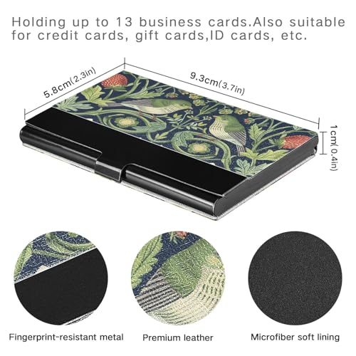 KLL Willian Morris Style; Birds Ultra-Thin Small Business Card Holder with Leather & Stainless Steel Card Organizer for Business Meeting Use tarjetero para Hombre3