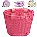 Koszyki rowerowe dla dzieci i dziewcząt, kosz rowerowy dziecięcy na kierownicę, kosz na kierownicę dla dzieci, kosz na rower z wikliny, kosz do zawieszenia, koszyk na kierownicę DIY, prezent (różowy)