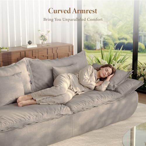 Vesgantti 86.6" Cloud Couch for Living Room, Modern 3 Seater Sailboat Sofa with Deep Seat, Comfy Chenille Upholstered Boneless Couch with Curved Armrest, No Assembly Required, Light Grey