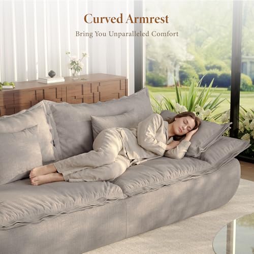 Image of Vesgantti 86.6 inch Cloud Couch for Living Room, Modern 3 Seater Sailboat Sofa with Deep Seat, Comfy Chenille Upholstered Boneless Couch with Curved Armrest, No Assembly Required, Light Grey
