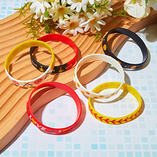 36 Pieces Softball Motivational Bracelet Silicone Baseball Inspirational Bracelets Party Silicone Rubber Wristbands Men Bands Bracelet Stretch Wristbands for Sport Theme Party Supplies (Softball - Thumbnail 4