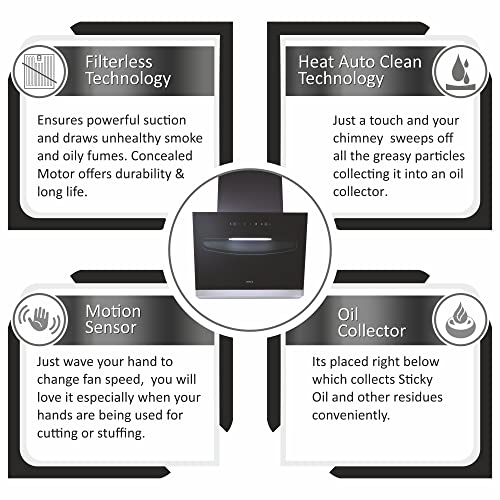 Image of Elica 60 cm 1200 m3 /hr Filterless Auto Clean Chimney with 15 Years Warranty (EFL-S607 HAC VMS, Touch + Motion Sensor Control, Black)