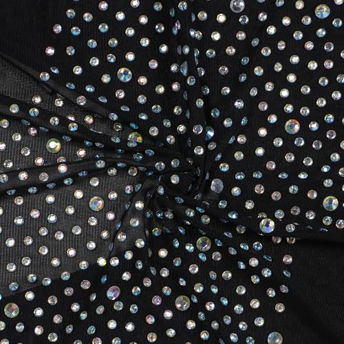 Image of Jigfar Women Sexy Elegant Rhinestone Mesh See Through Split Party Night Maxi Dress(FK3578,Black,3XL)