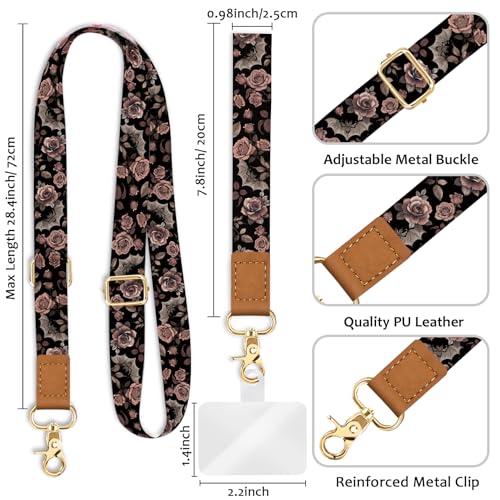 Image of Piefly Cell Phone Lanyard Crossbody Wrist Strap Adjustable for Women Goth | Travel Daily Cruise, Around the Neck, Hands-free, Universal, Fit Keys ID badge, Accessories, Compatible with Most Smartphones
