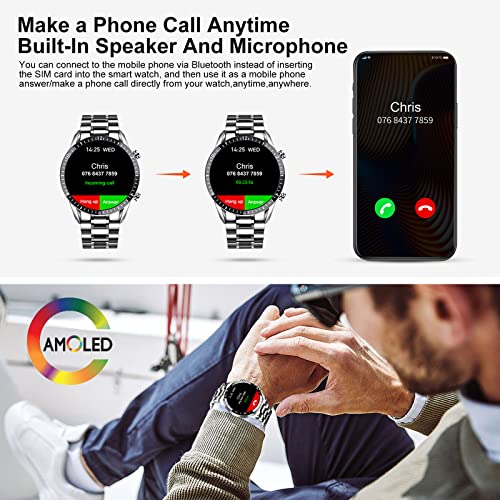 Filiekeu Men Smart Watch For Android Ios, Bluetooth Calls Voice Chat With Heart Rate/Sleep Monitor Fitness Tracker, 1.3" Amoled Full Touch Screen Ip67 Waterproof Stainless Steel Activity Tracker Men #TOP1